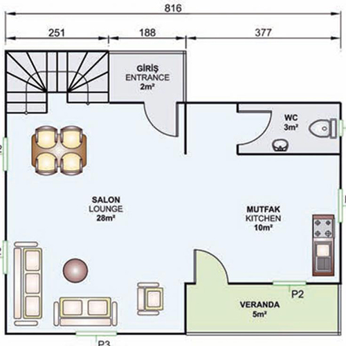 105m² Çift Katlı Prefabrik Plan