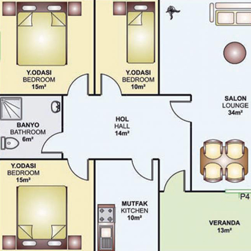 117m² Tek Katlı Prefabrik Plan