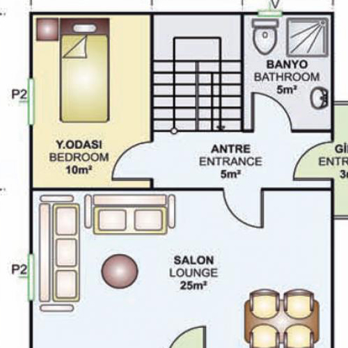 122m² Çift Katlı Prefabrik Plan