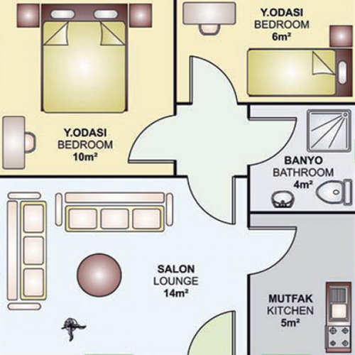 45m² Tek Katlı Prefabrik Plan