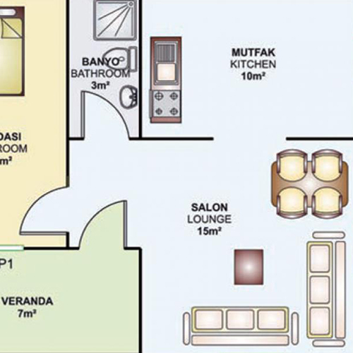 49m² Tek Katlı Prefabrik Plan