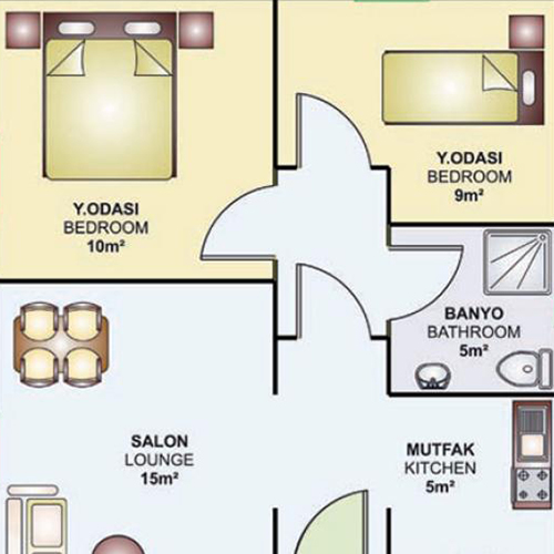 53m² Tek Katlı Prefabrik Plan