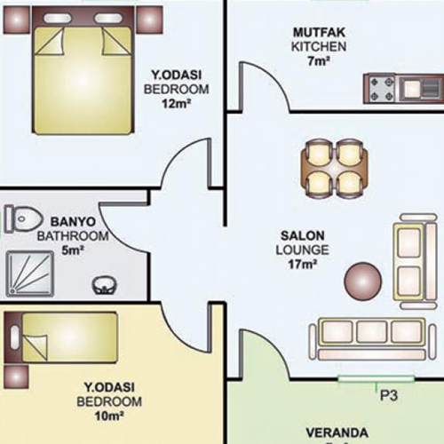 62m² Tek Katlı Prefabrik Plan