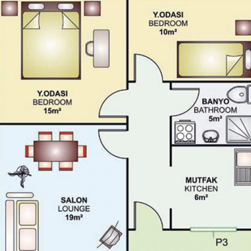 68m² Tek Katlı Prefabrik Plan