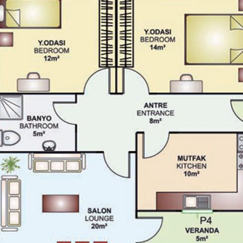 77m² Tek Katlı Prefabrik Plan