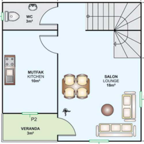 80m² Çift Katlı Prefabrik Plan