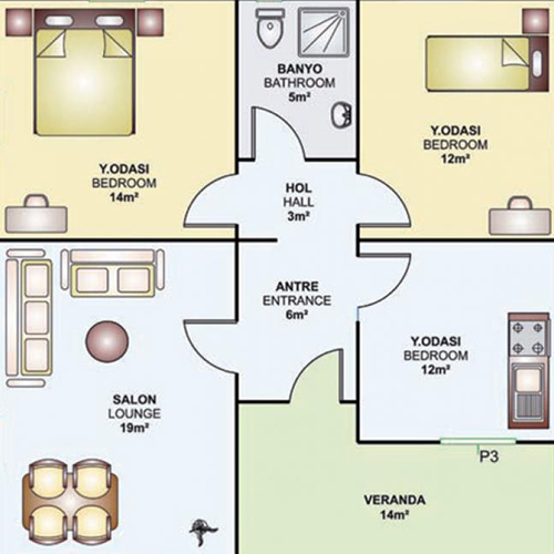82m² Tek Katlı Prefabrik Plan